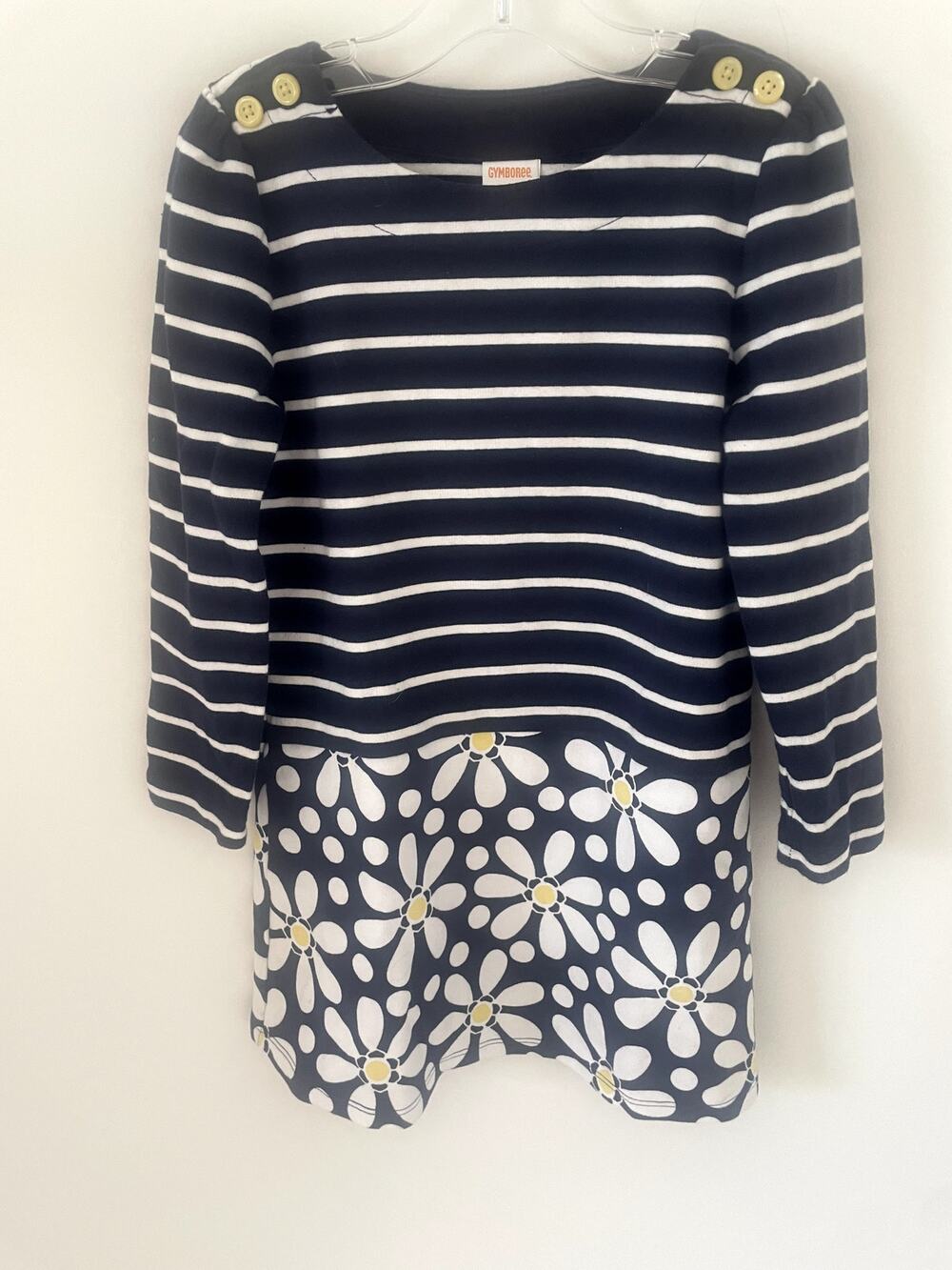 Gymboree Girl's "Flower Shower" Striped Daisy Long Sleeve Cotton Dress Sz 6